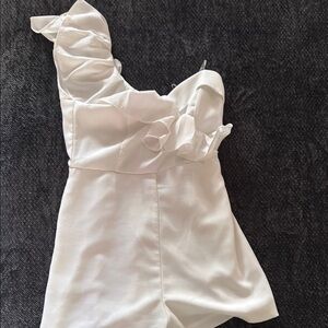 Elegant White Ruffled One-Shoulder Romper